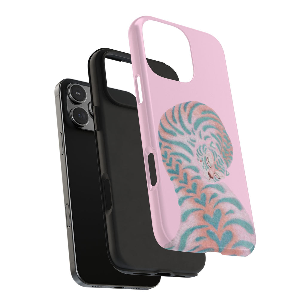 PINK TEAL WHIMSY TIGER PHONE CASE