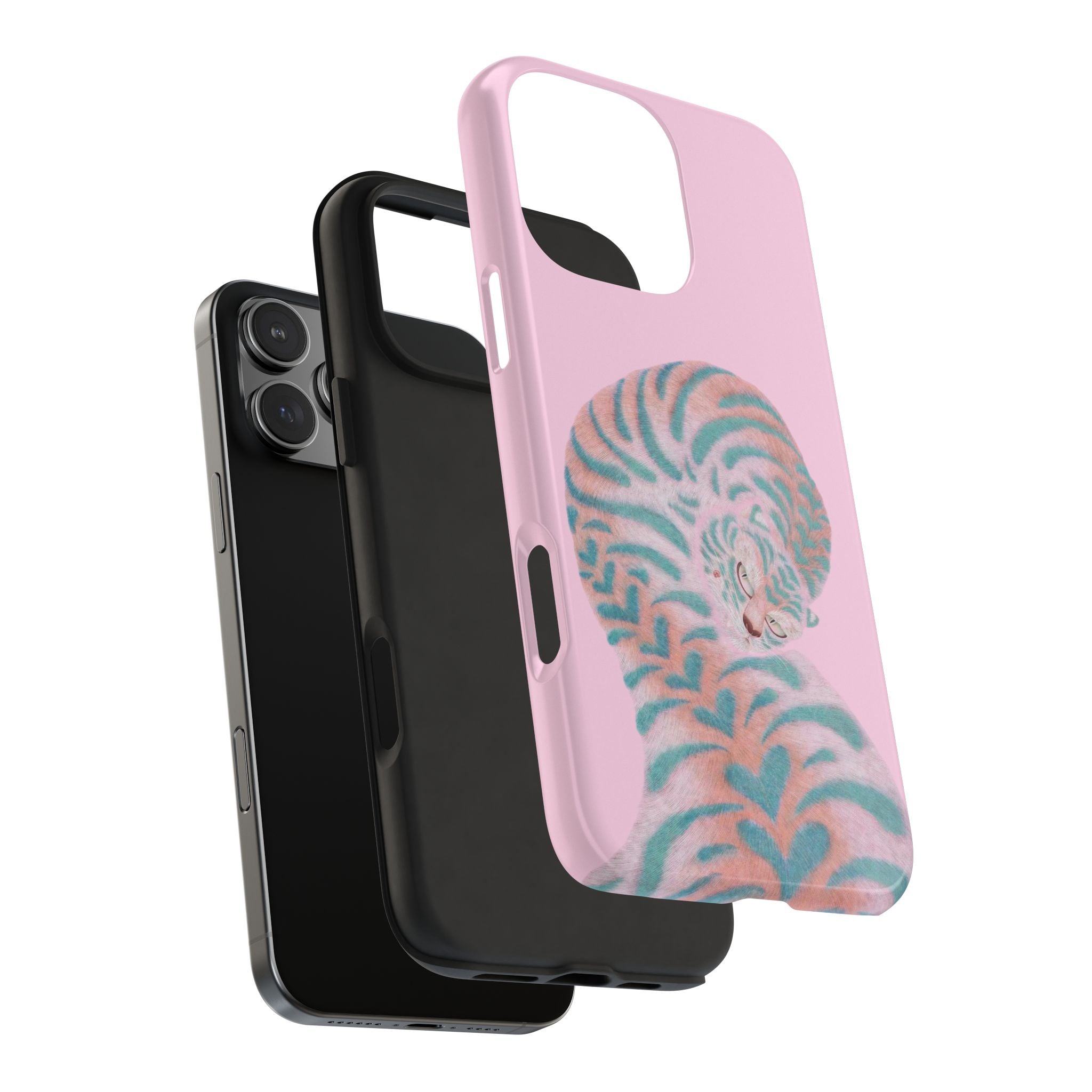 PINK TEAL WHIMSY TIGER PHONE CASE