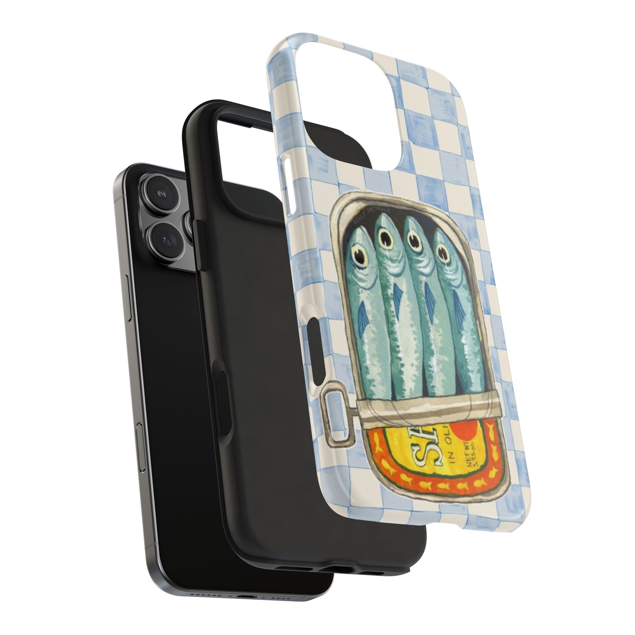 BLUE GINGHAM SARDINES PHONE CASE