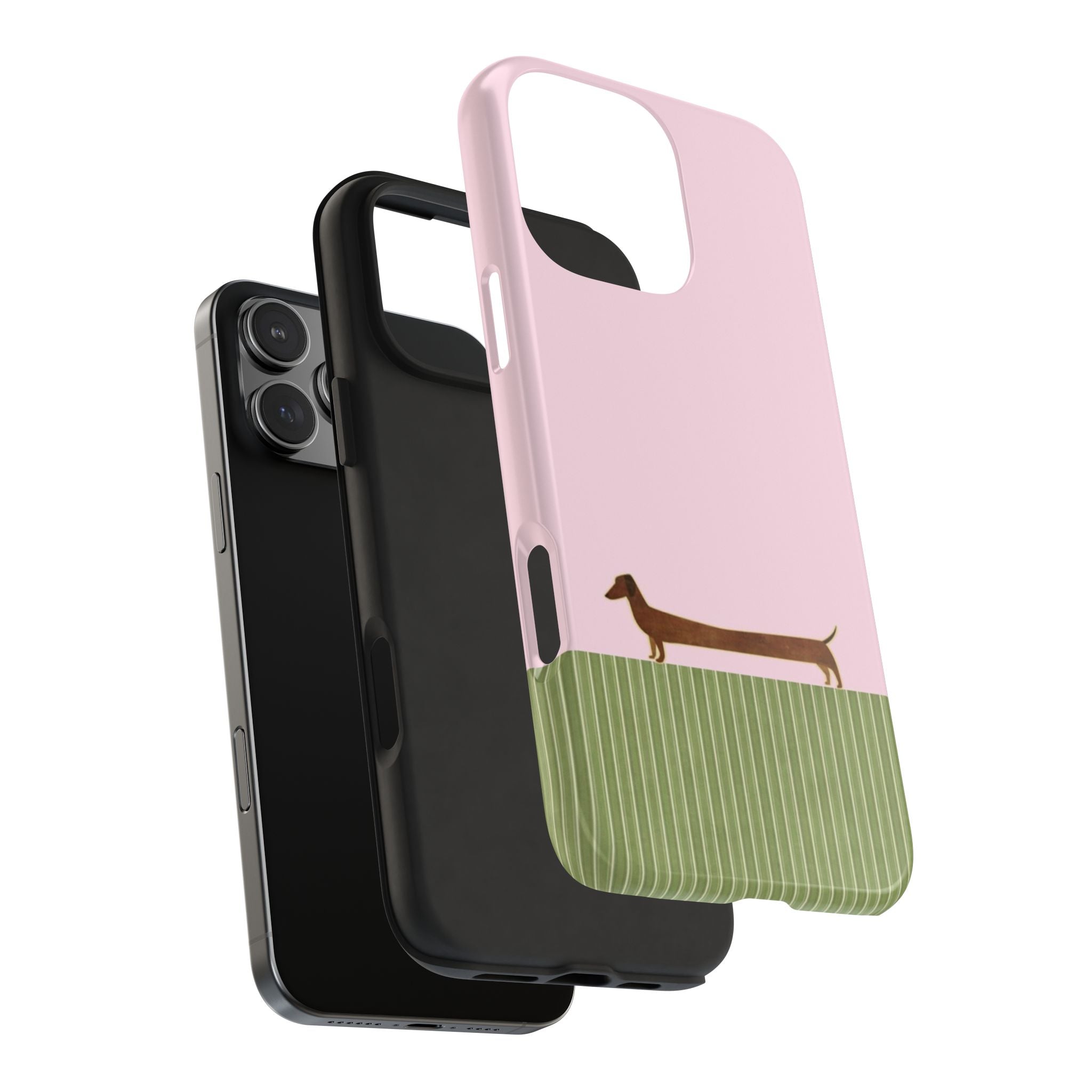 PINK GREEN STRIPES DACHSHUND PUPPY PHONE CASE