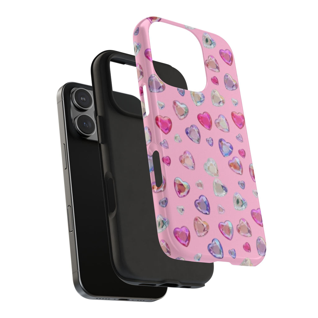 PINK RHINESTONE HEART GEMS PHONE CASE