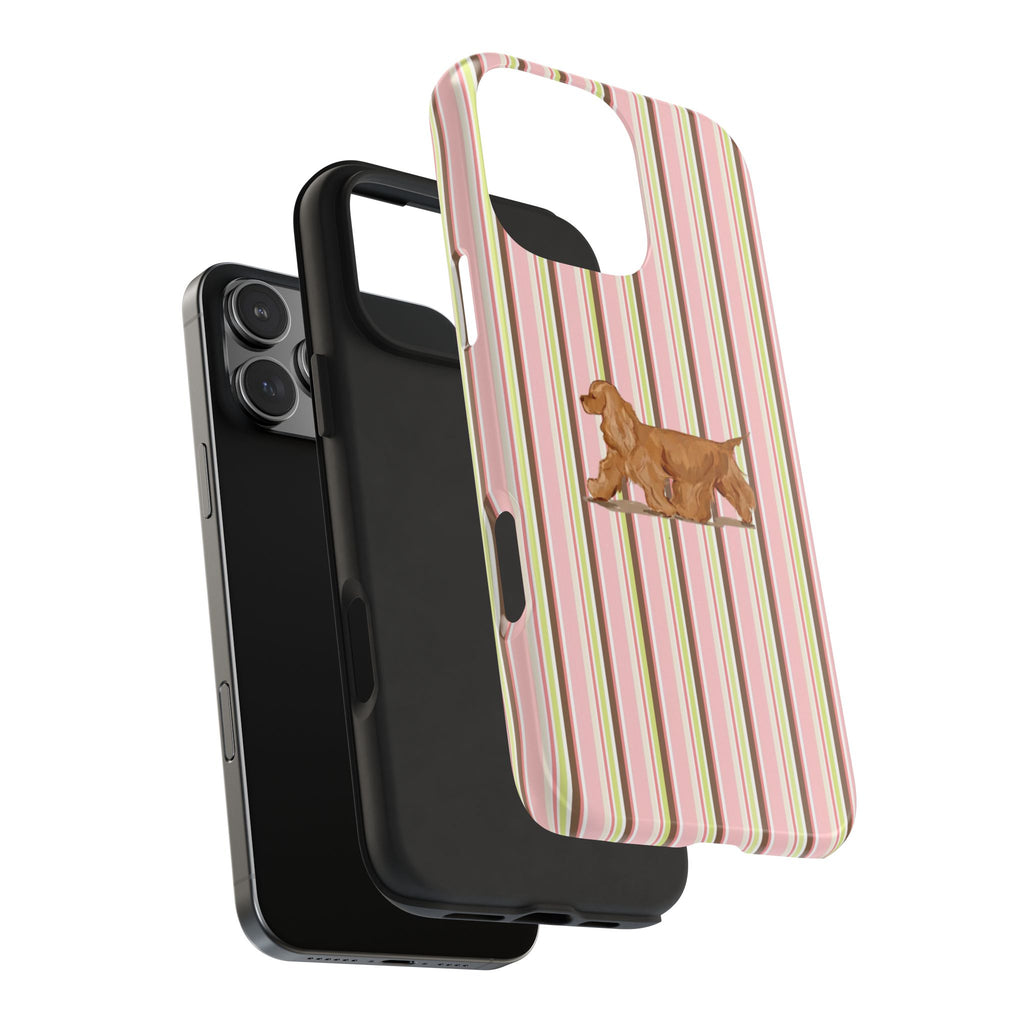 PINK STRIPES & SPANIEL PHONE CASE