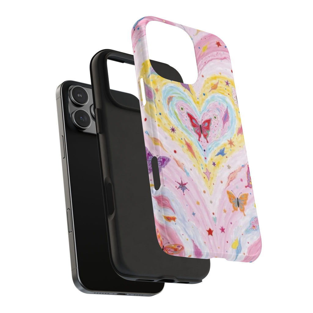 PINK WHIMSY HEART BUTTERFLIES PHONE CASE