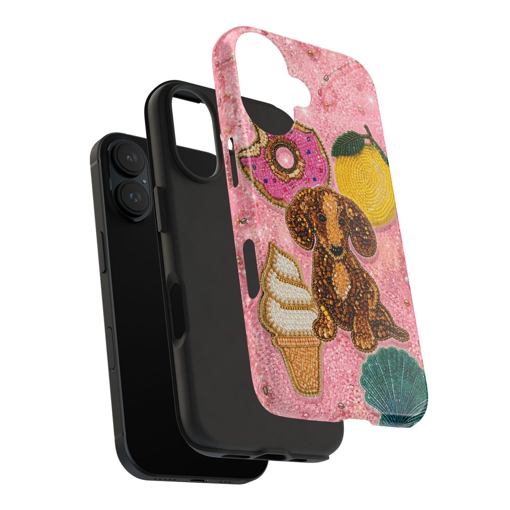 PINK EMBELLISHED DACHSHUND PHONE CASE