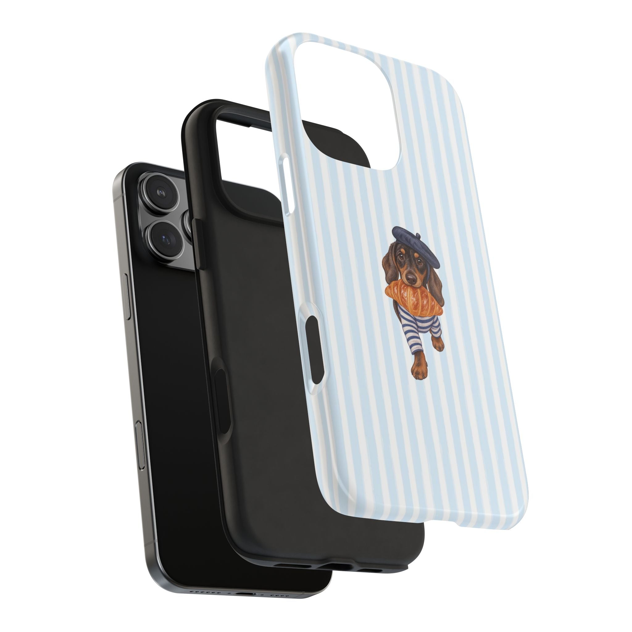 BABY BLUE STRIPES DACHSHUND FRENCH CROISSANT PHONE CASE