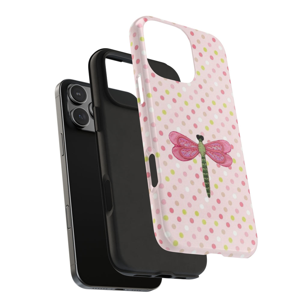 PINK POLKA DOTS DRAGONFLY PHONE CASE