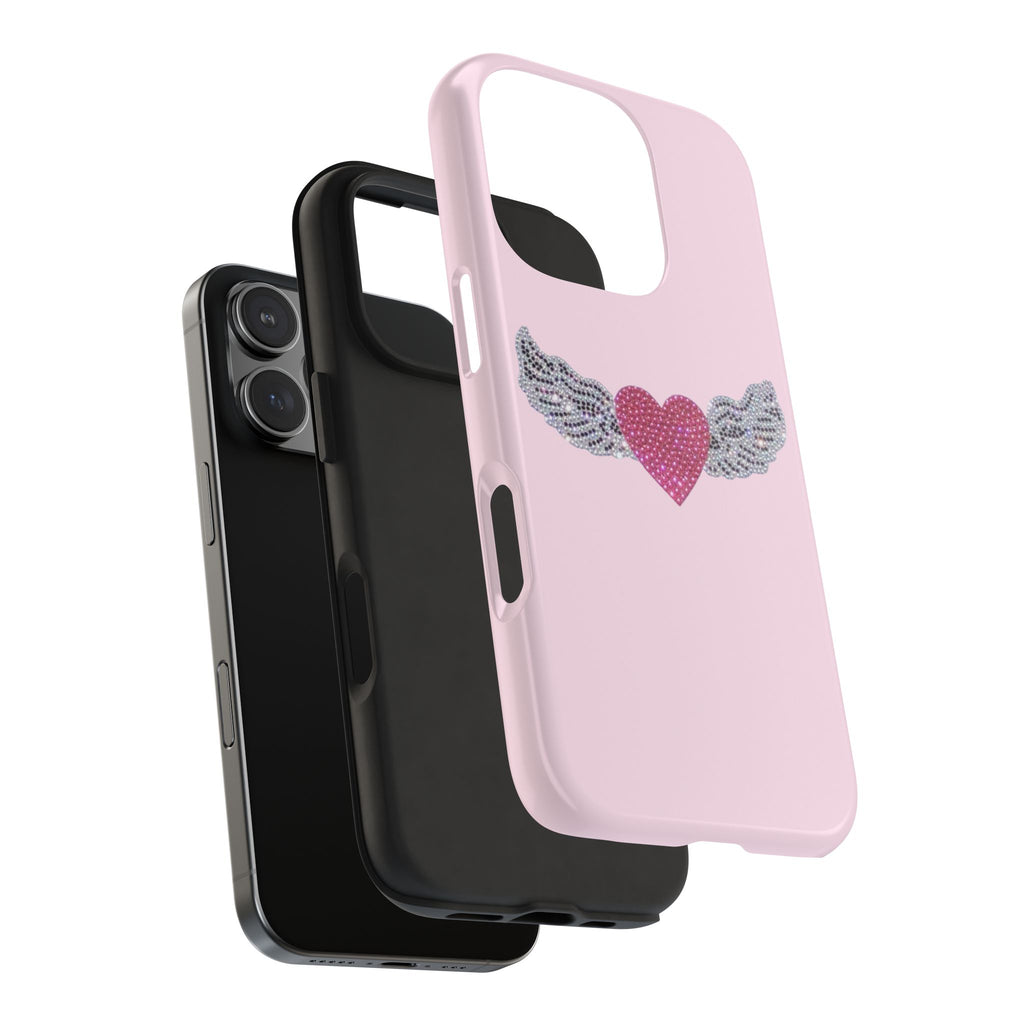 PINK BEDAZZLED HEART WINGS PHONE CASE