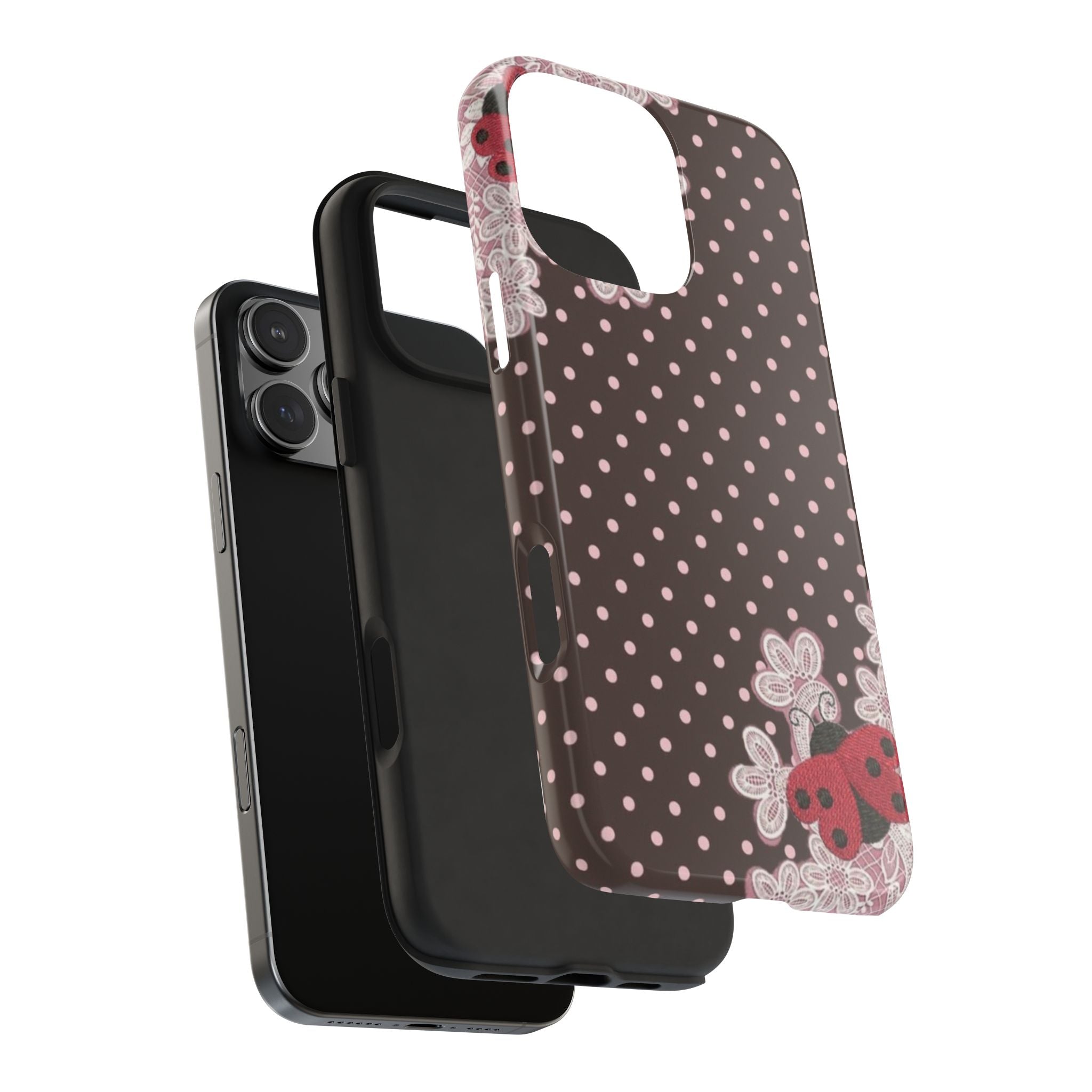 BROWN POLKA DOTS PINK LACE LADYBUG PHONE CASE
