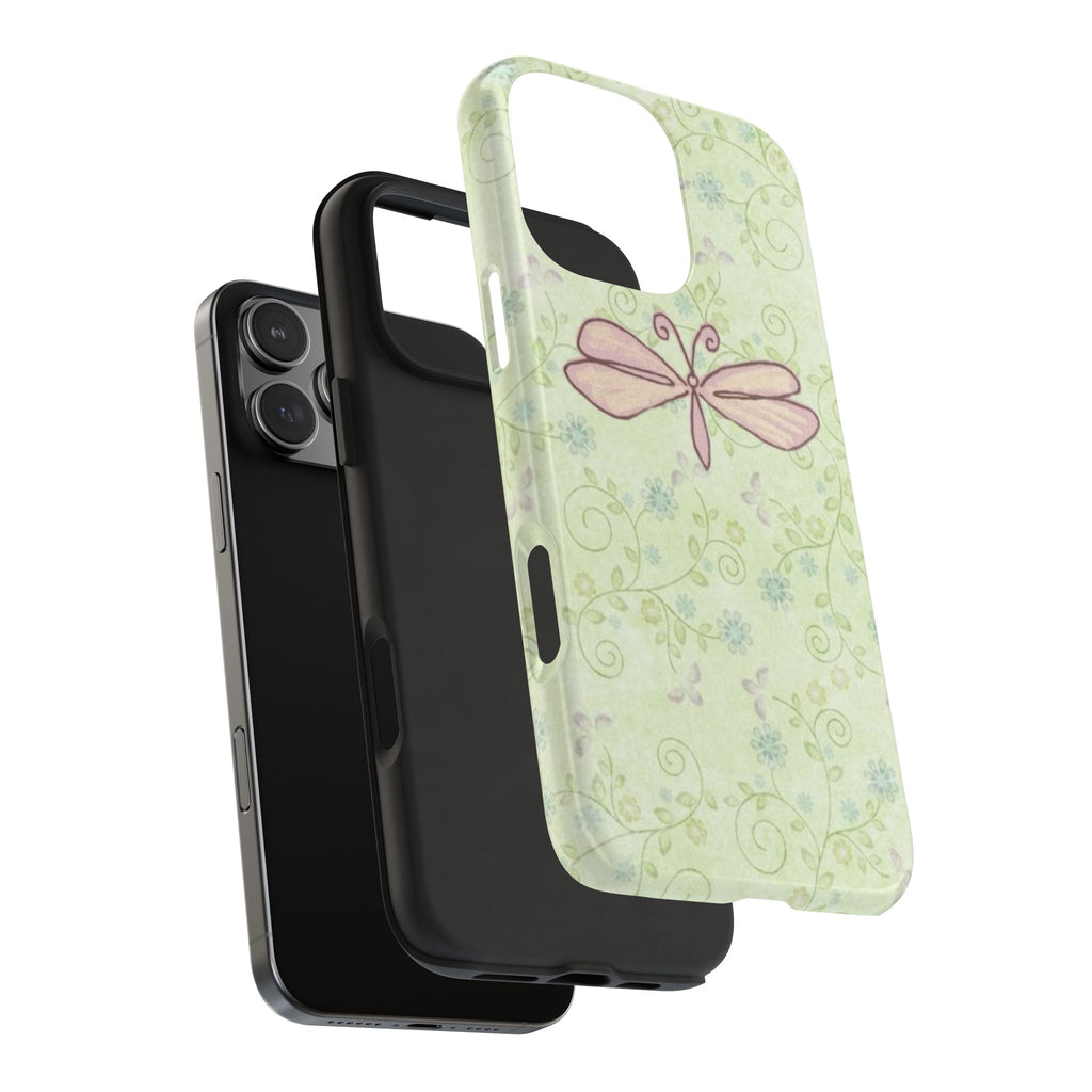 GREEN FLORAL DRAGONFLY PHONE CASE