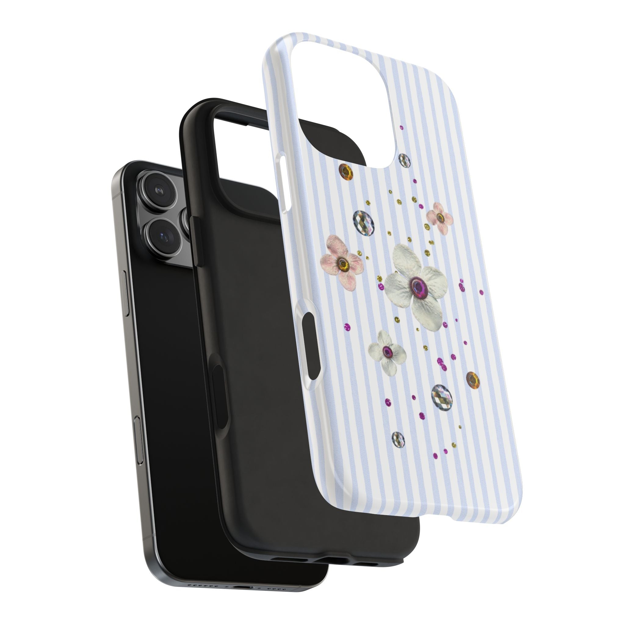 BLUE STRIPES RHINESTONE GEMS PHONE CASE