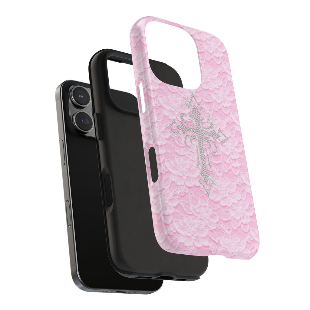 PINK LACE CROSS PHONE CASE