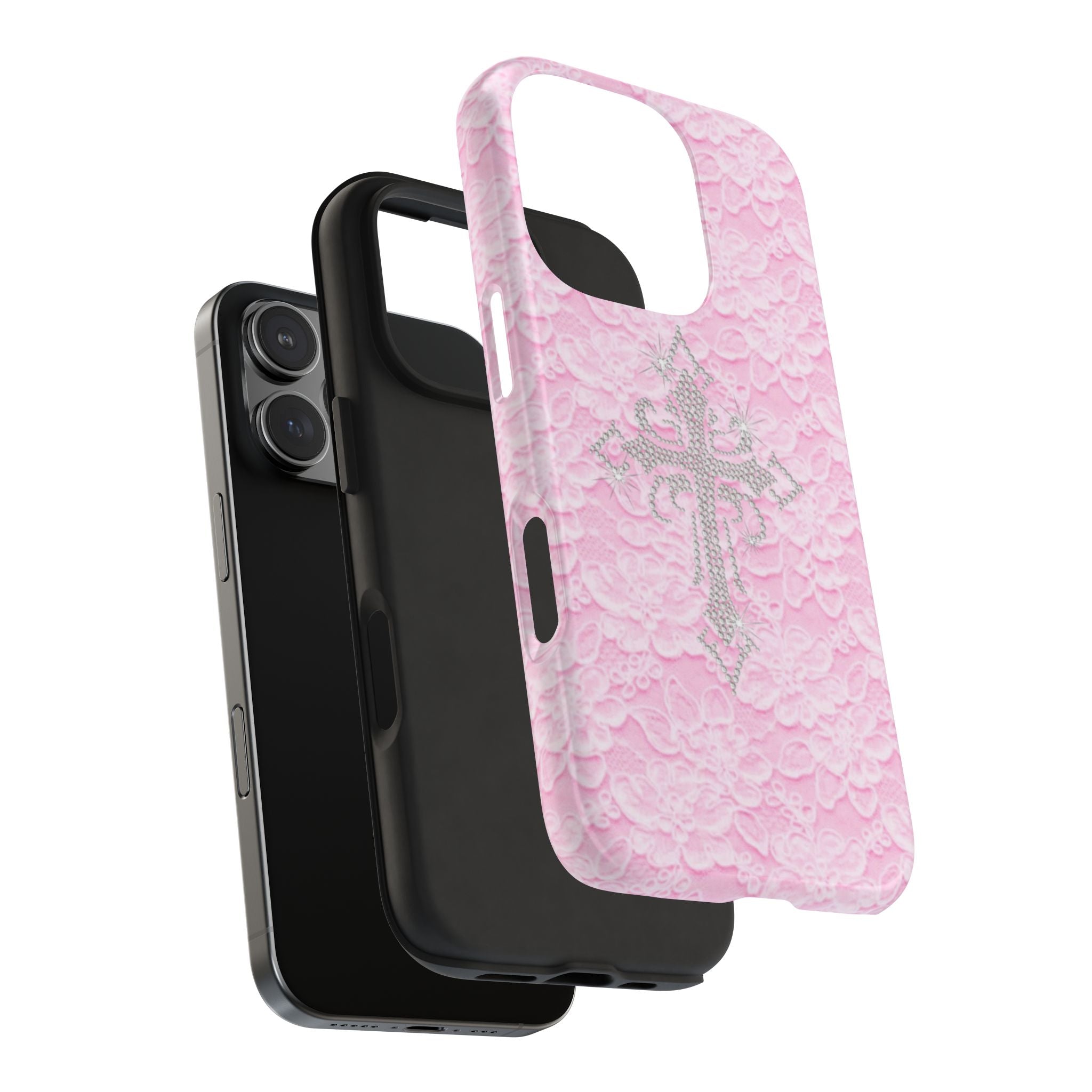 PINK LACE CROSS PHONE CASE