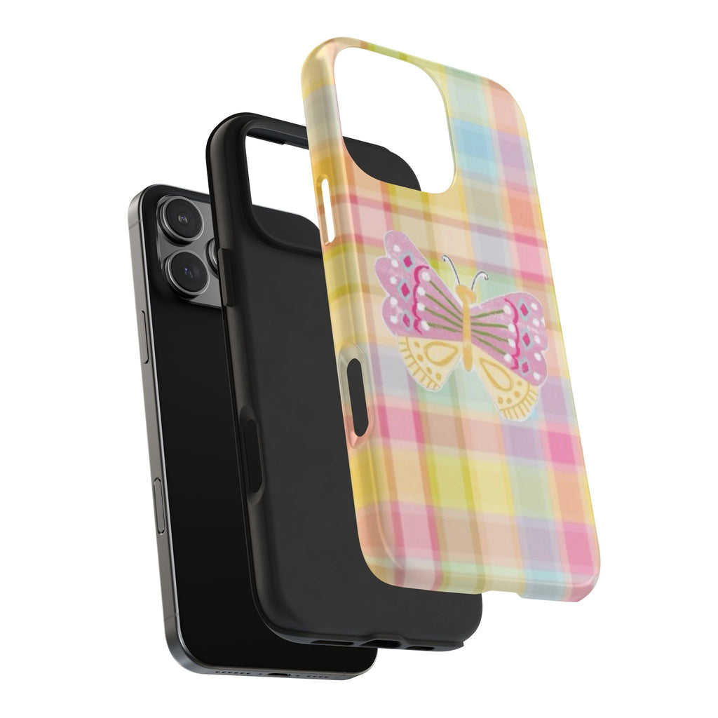 RAINBOW PLAID BUTTERFLY PHONE CASE