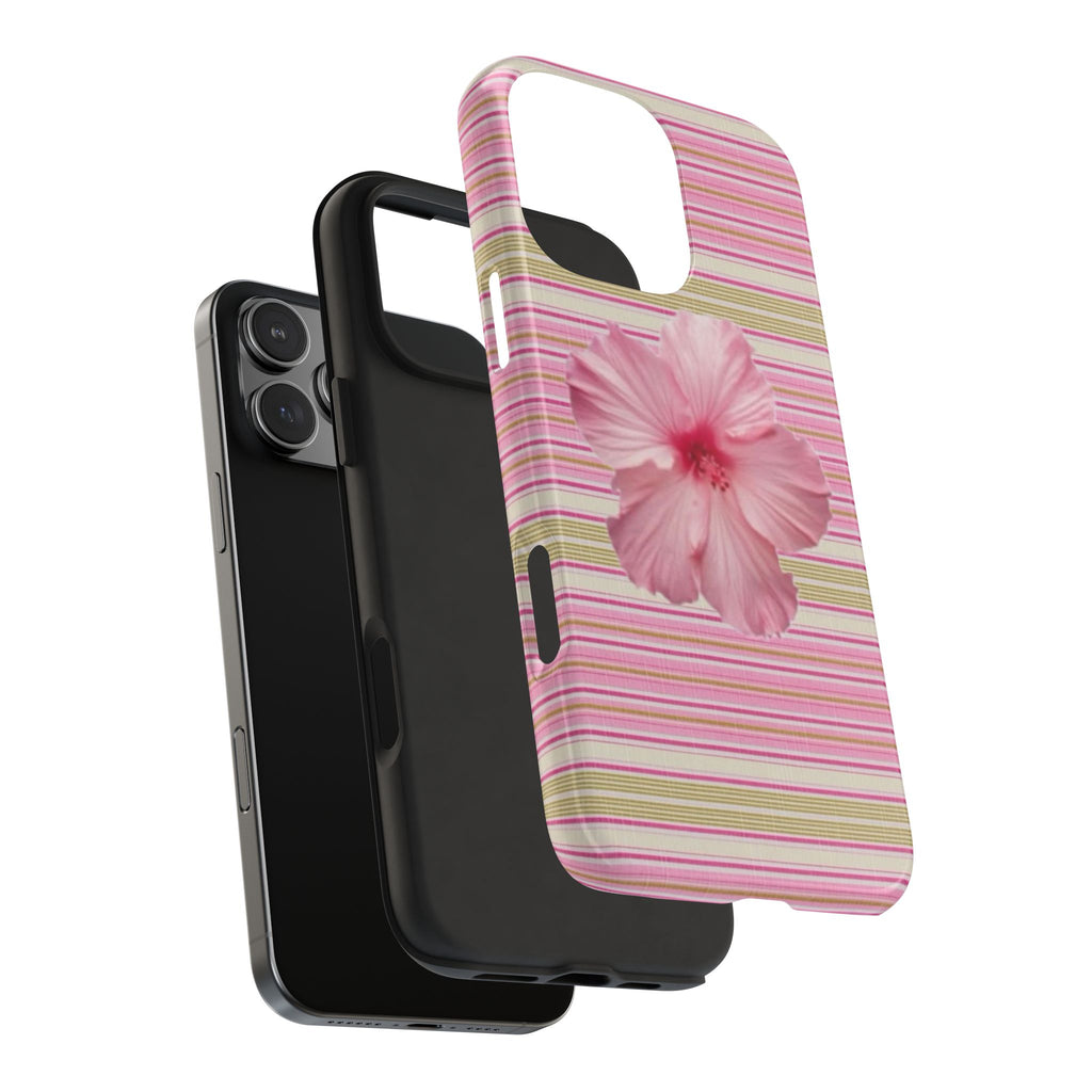 PINK & GREEN STRIPES FLOWER PHONE CASE