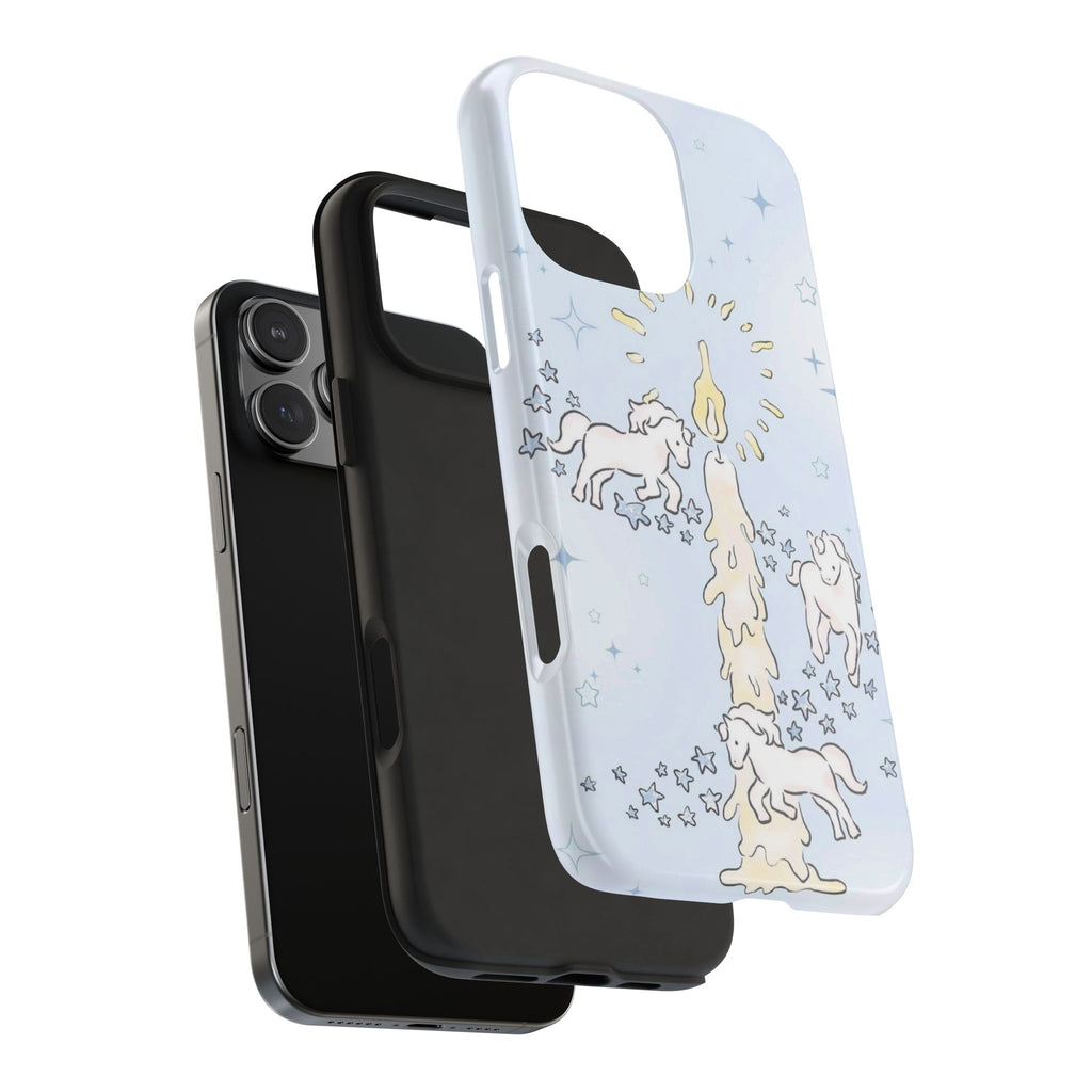BLUE WHIMSY CANDLE UNICORNS PHONE CASE
