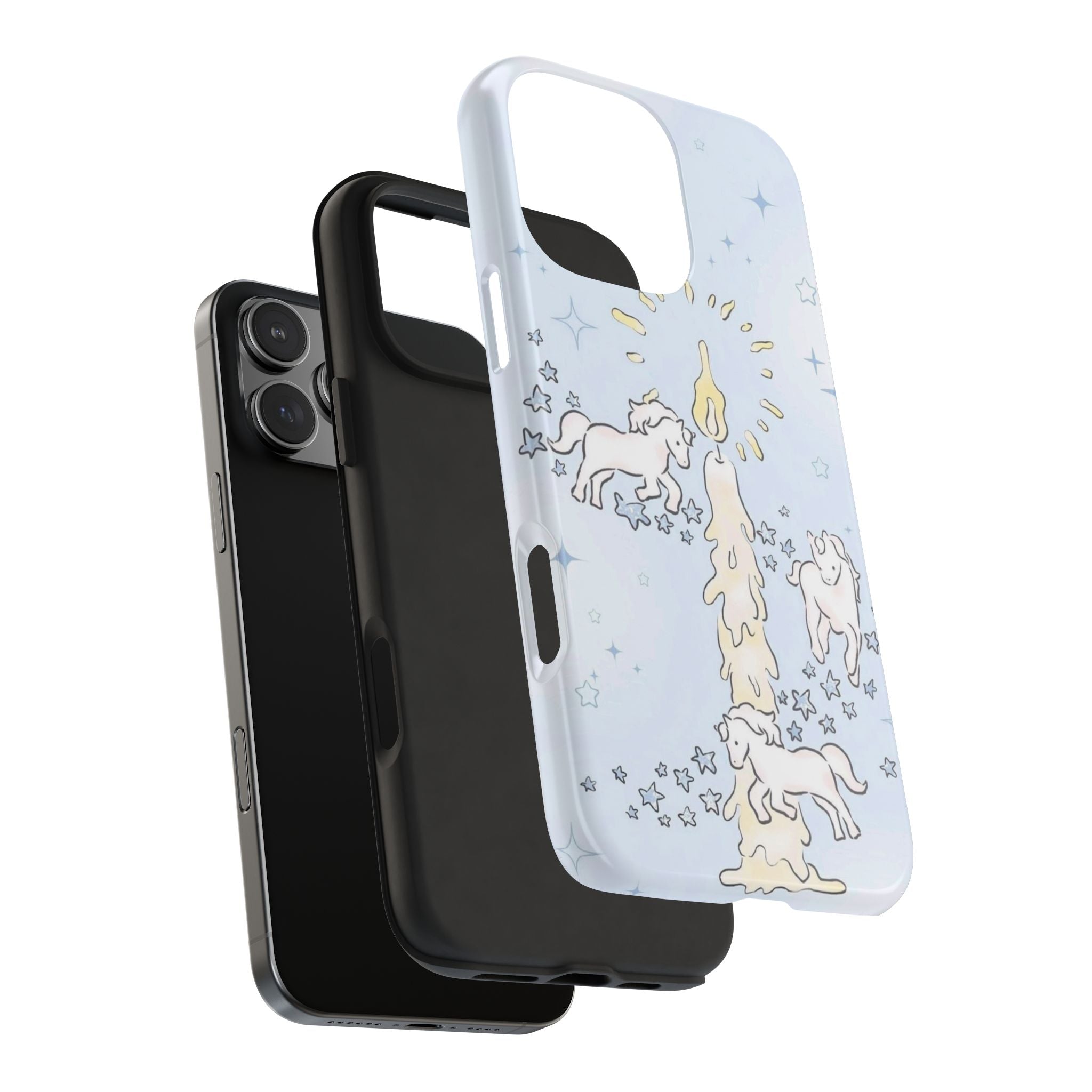BLUE WHIMSY CANDLE UNICORNS PHONE CASE