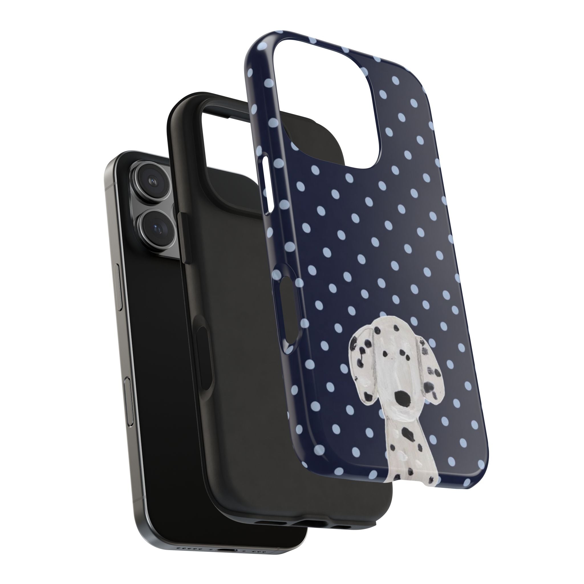 NAVY BLUE POLKA DOTS DALMATION PHONE CASE