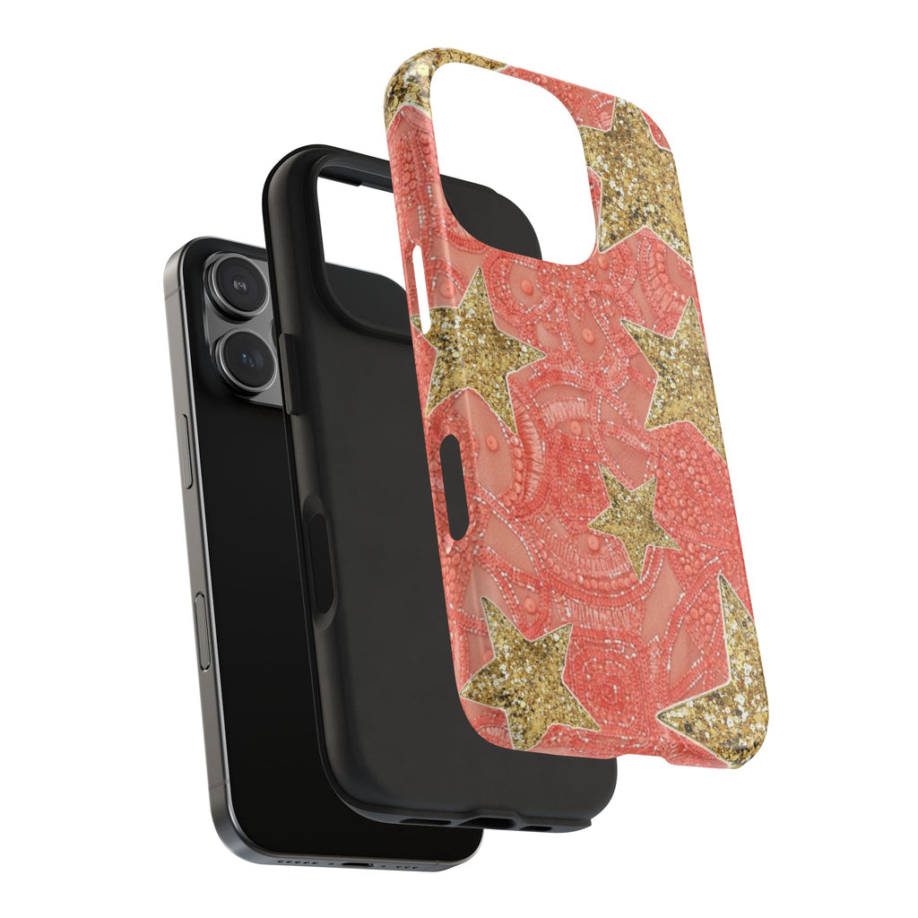 CORAL CRUSH EMBELLISHED GOLD STARS PHONE CASE