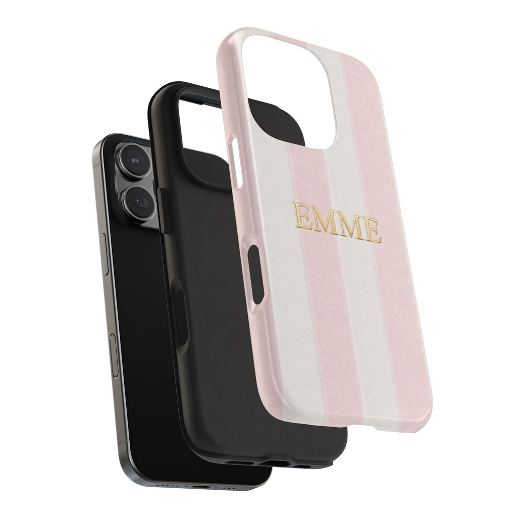 PERSONALIZED BABY PINK VELVET STRIPES INITIALS NAME CUSTOM PHONE CASE