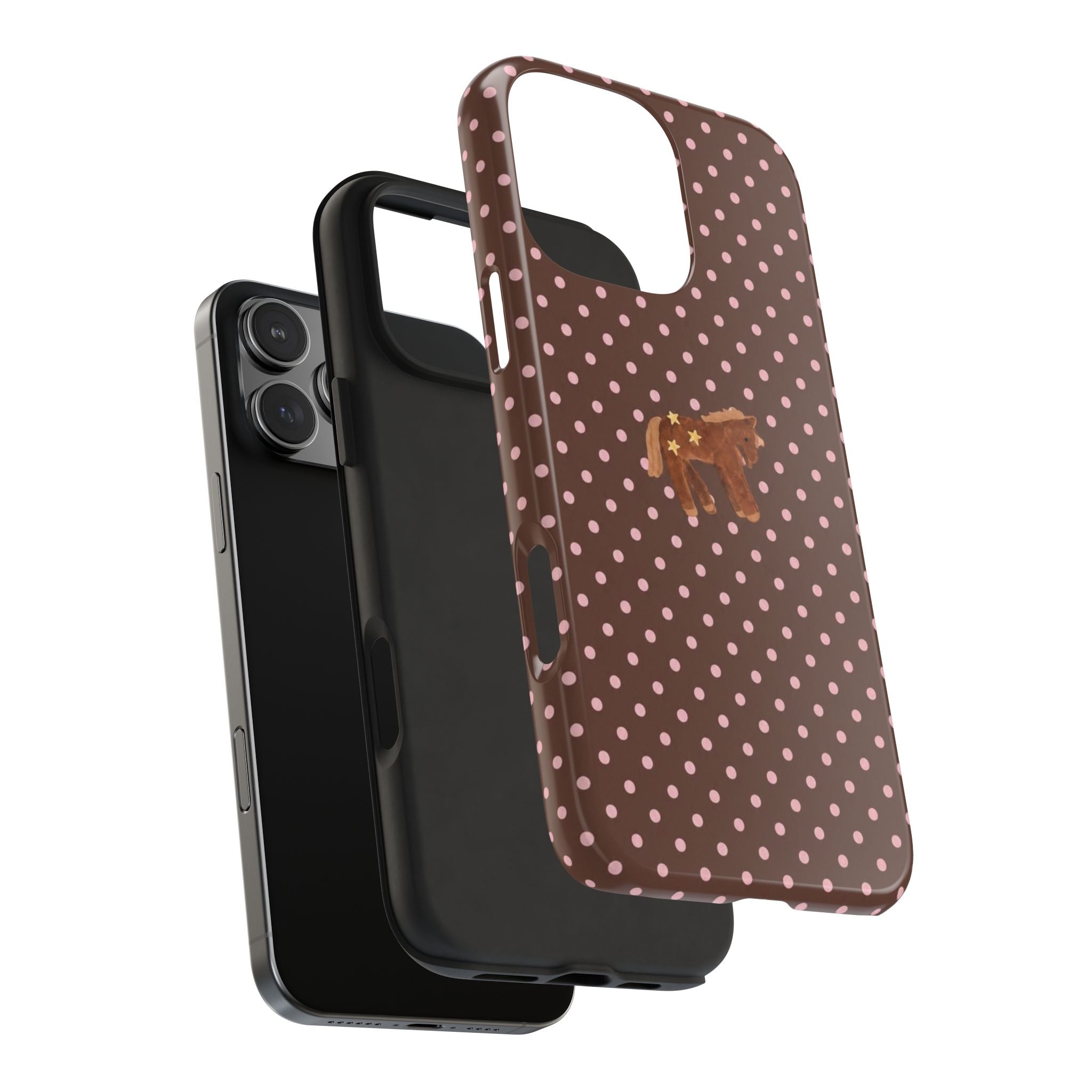 BROWN & PINK POLKA DOTS PONY PHONE CASE