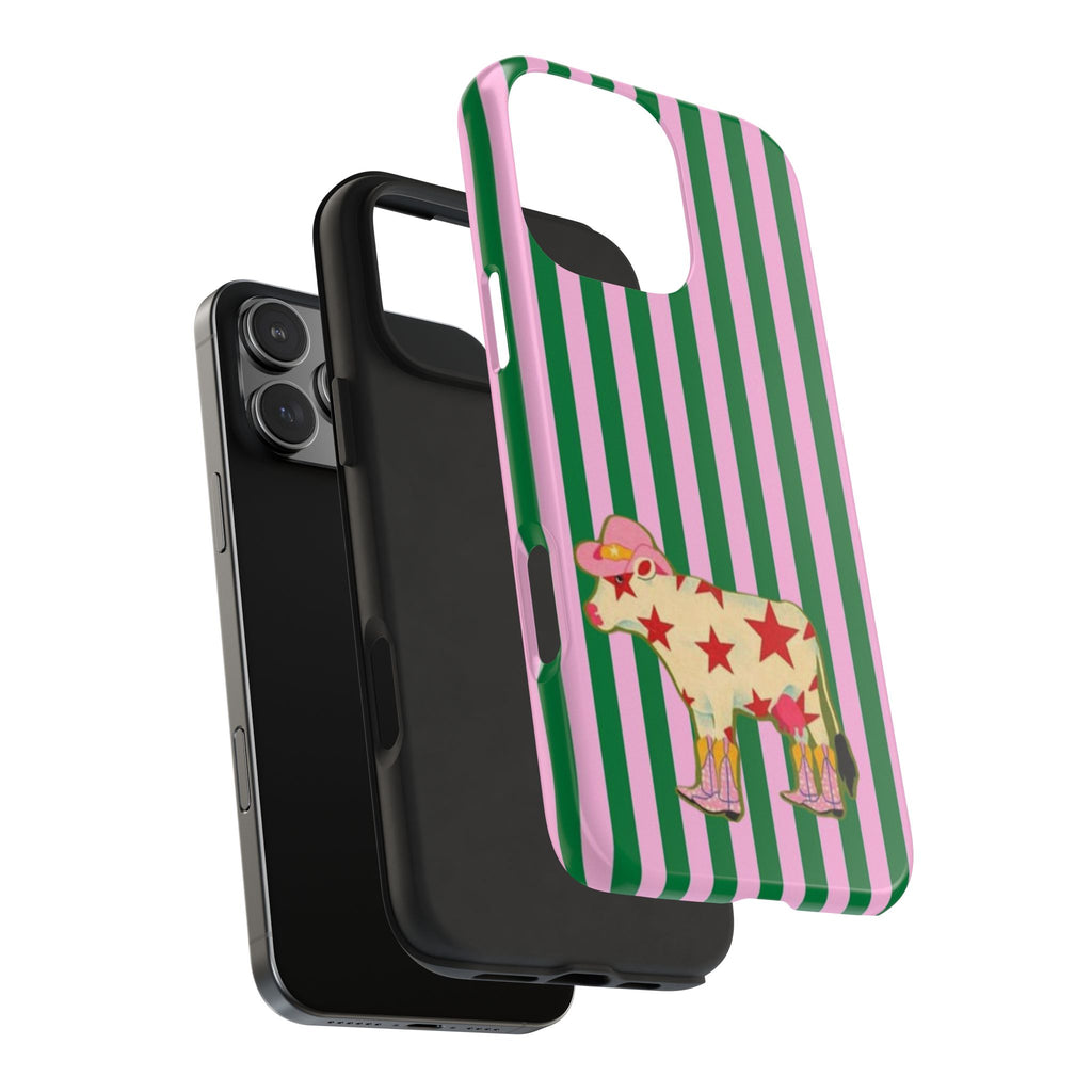 PINK GREEN STRIPES COWGIRL PHONE CASE