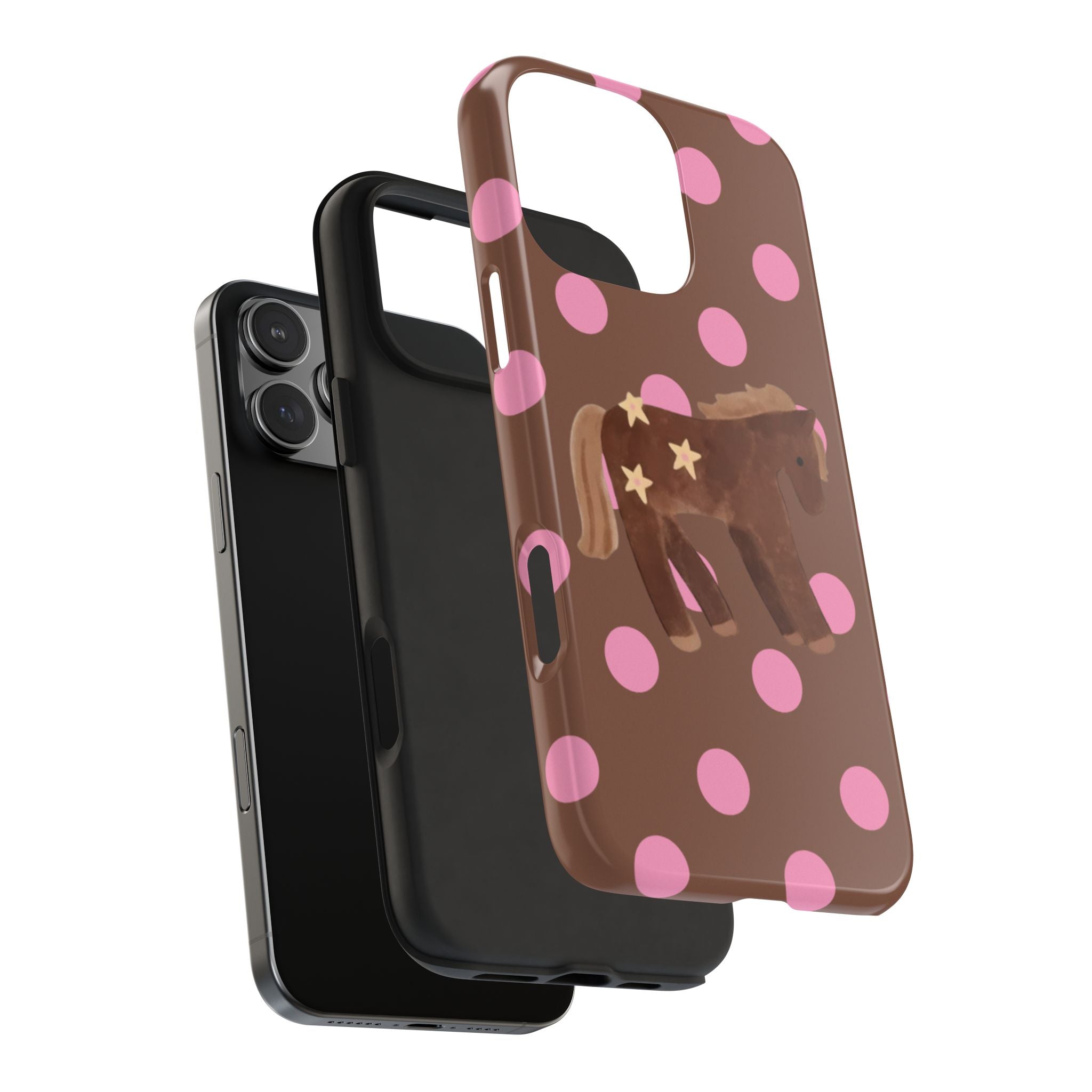 BROWN PINK POLKA DOTS PONY PHONE CASE