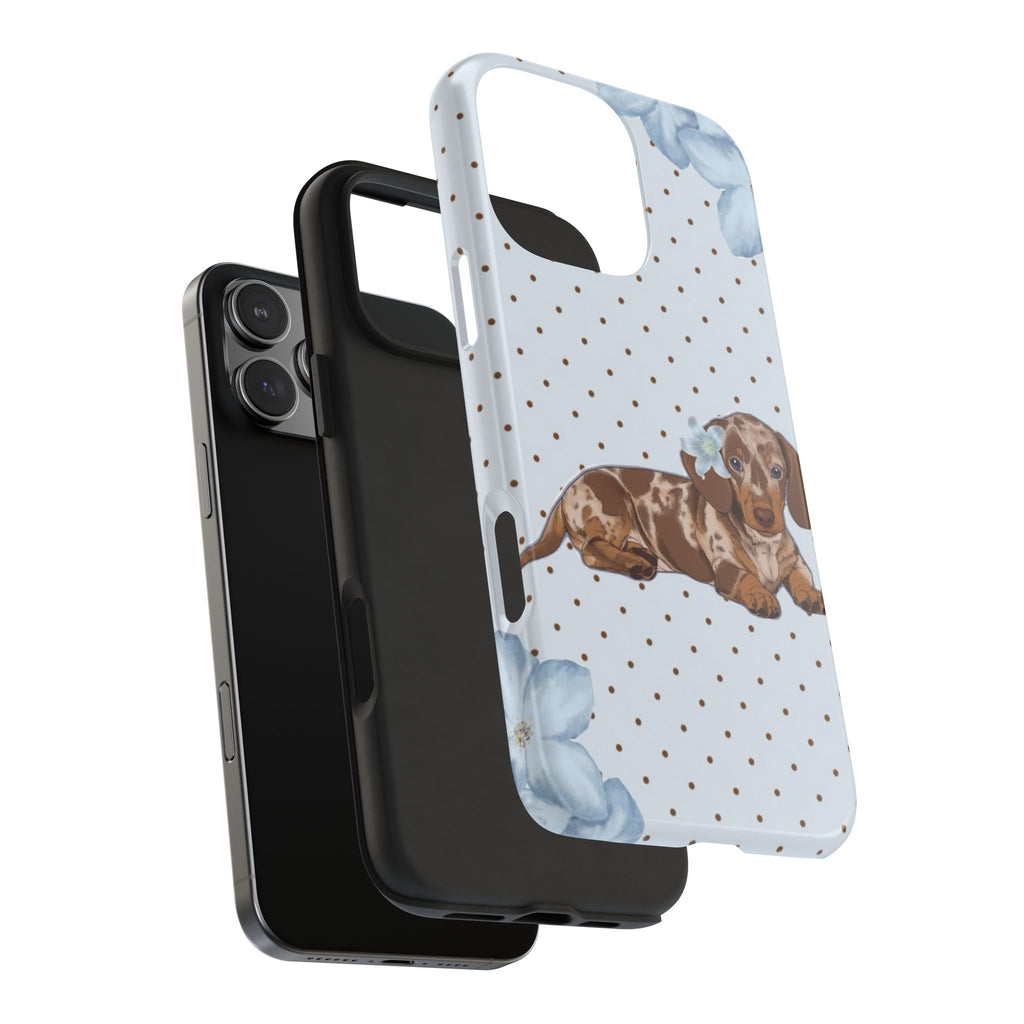 BLUE FLORAL POLKA DOTS DACHSHUND WEENIE SAUSAGE DOG PHONE CASE