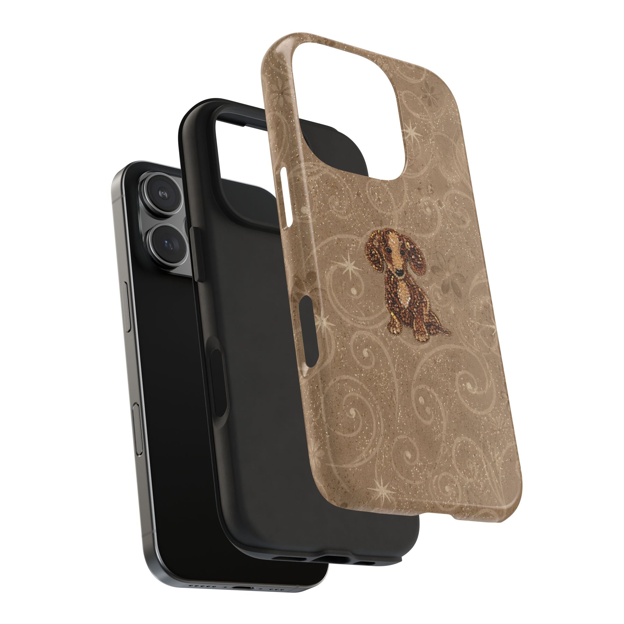 TAUPE GLITTER DACHSHUND PHONE CASE