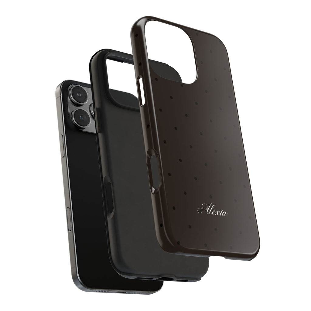 PERSONALIZED NAME CUSTOM DARK BROWN POLKA DOTS MINIMALIST PHONE CASE
