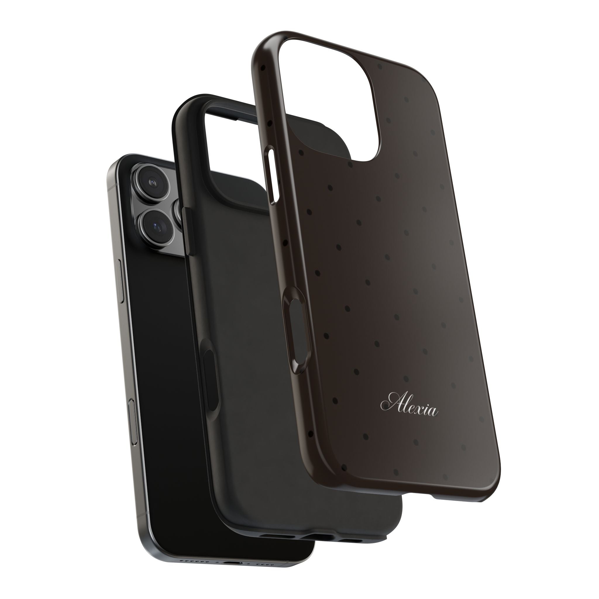PERSONALIZED NAME CUSTOM DARK BROWN POLKA DOTS MINIMALIST PHONE CASE