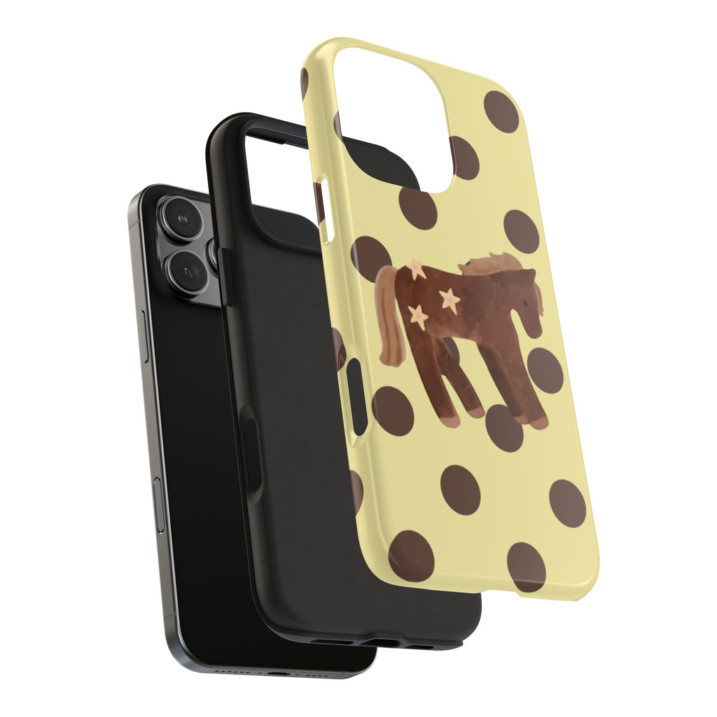 BUTTER YELLOW BROWN POLKA DOTS PONY PHONE CASE