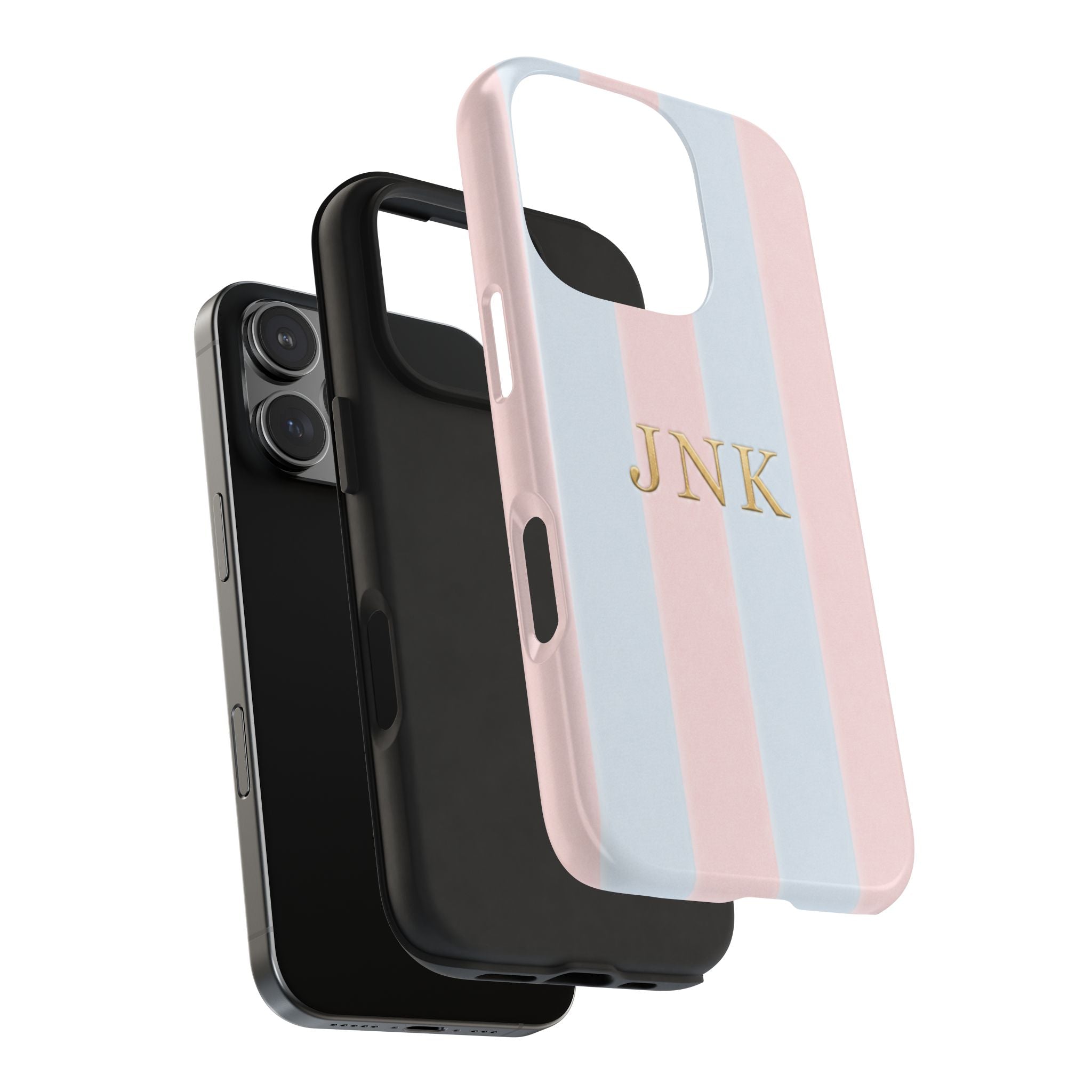 PERSONALIZED PINK & BLUE VELVET STRIPES INITIALS NAME CUSTOM PHONE CASE