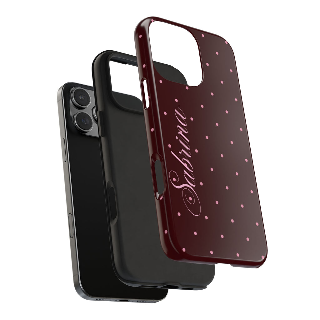 PERSONALIZED NAME CUSTOM RASPBERRY PINK POLKA DOTS MINIMALIST PHONE CASE