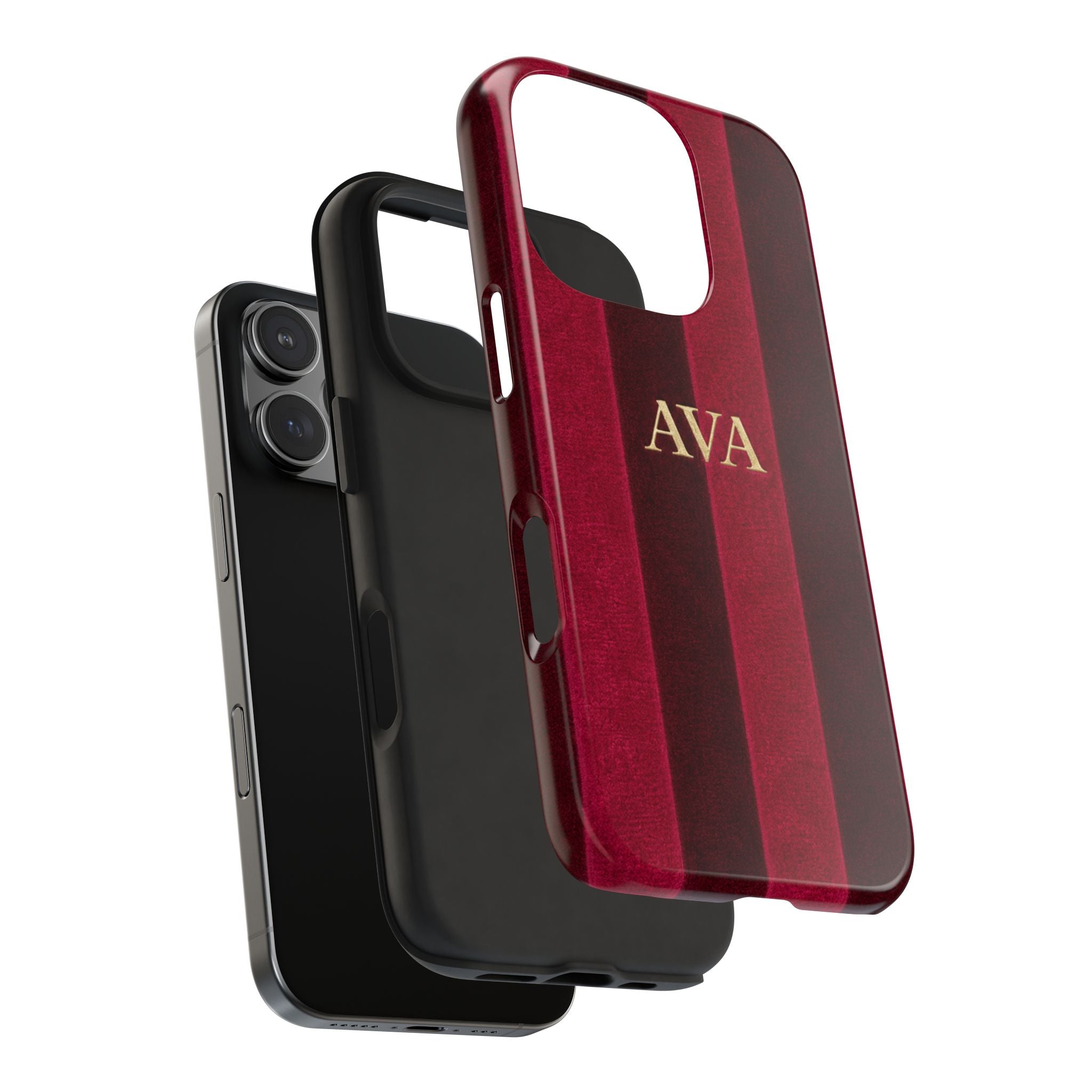 PERSONALIZED BURGUNDY VELVET STRIPES INITIALS NAME CUSTOM PHONE CASE