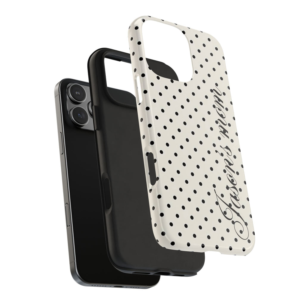 PERSONALIZED NAME CUSTOM BLACK & IVORY POLKA DOTS PHONE CASE