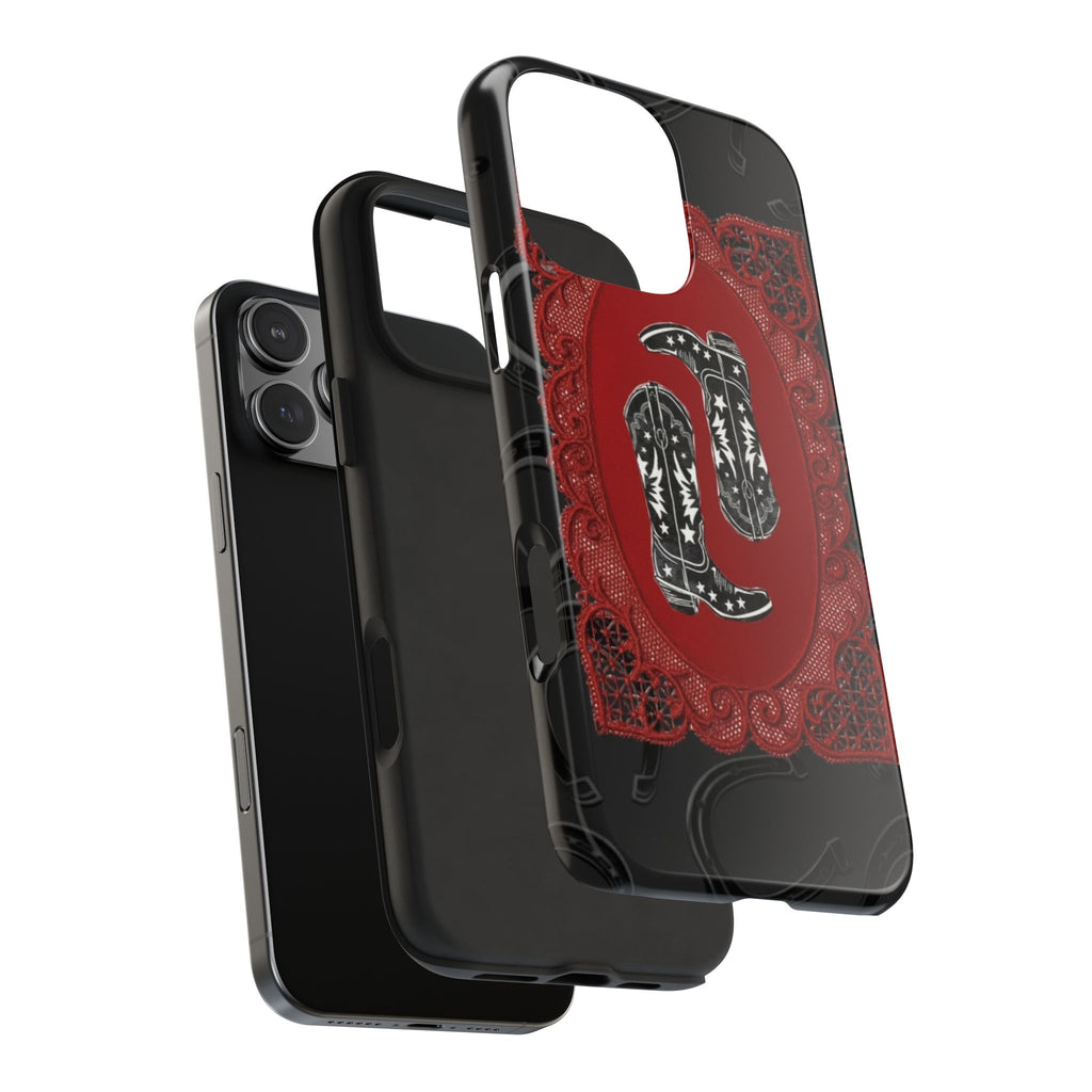 BLACK HORSESHOE ROMANCE RODEO COWGIRL BOOTS PHONE CASE