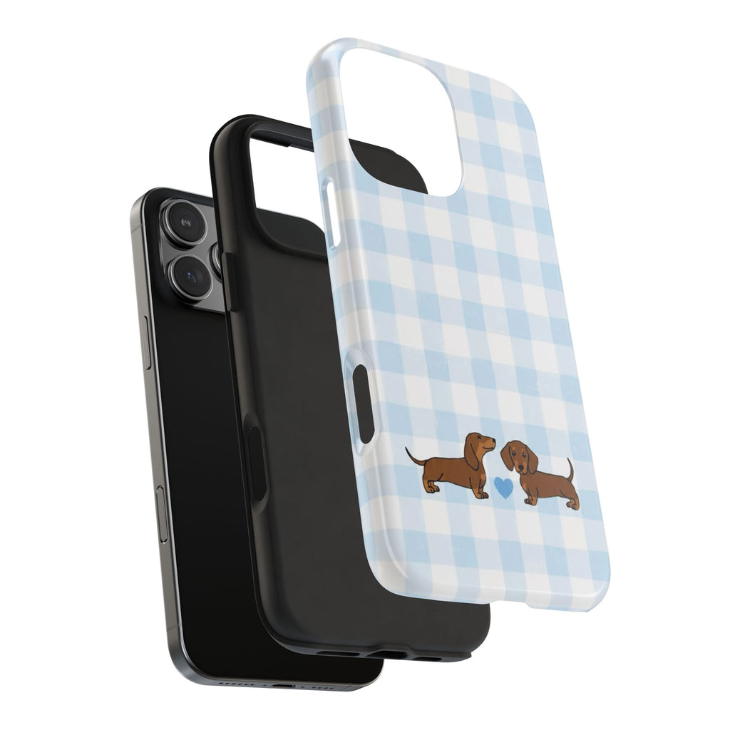 BLUE GINGHAM DACHSHUND WEENIE PUPPY DOGS PHONE CASE