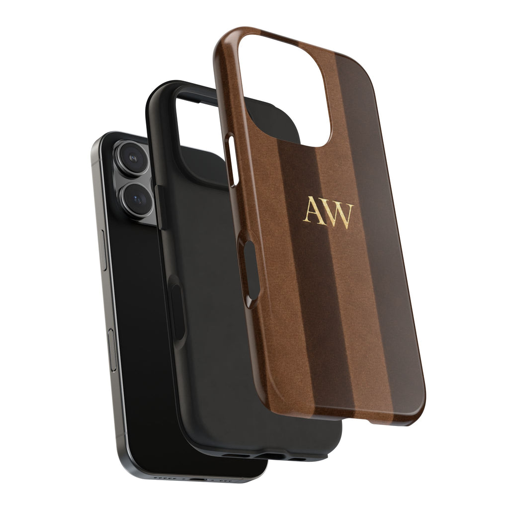 PERSONALIZED BROWN VELVET STRIPES INITIALS NAME CUSTOM PHONE CASE