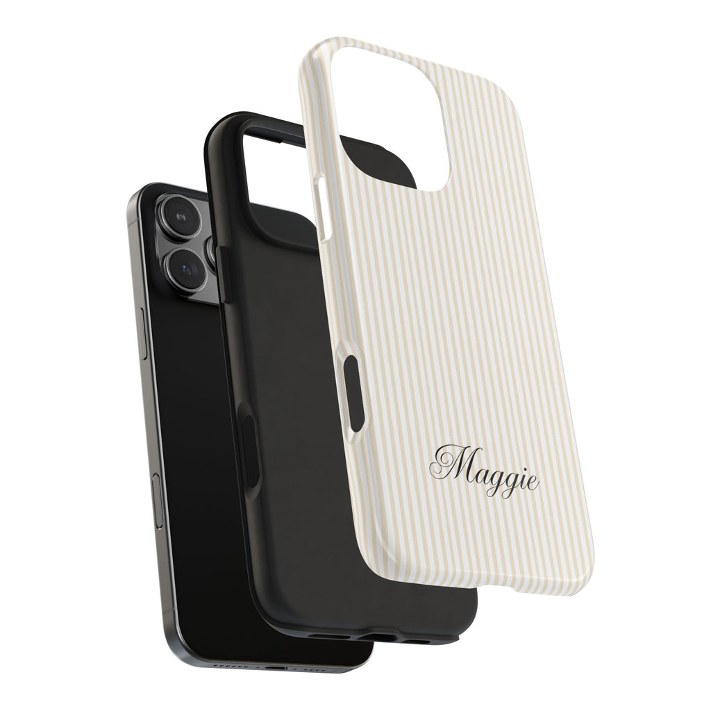 PERSONALIZED NAME CUSTOM BEIGE STRIPES PHONE CASE