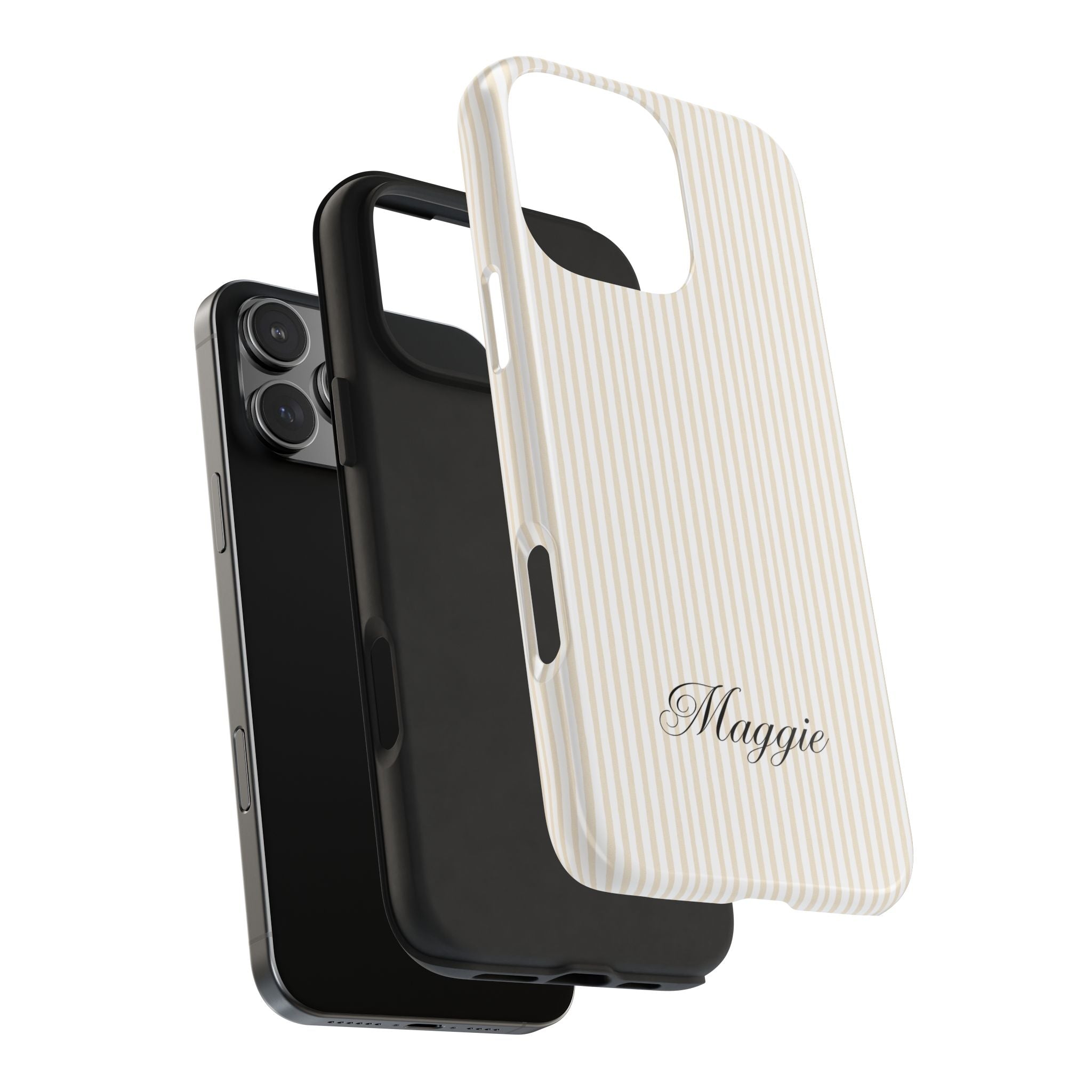 PERSONALIZED NAME CUSTOM BEIGE STRIPES PHONE CASE