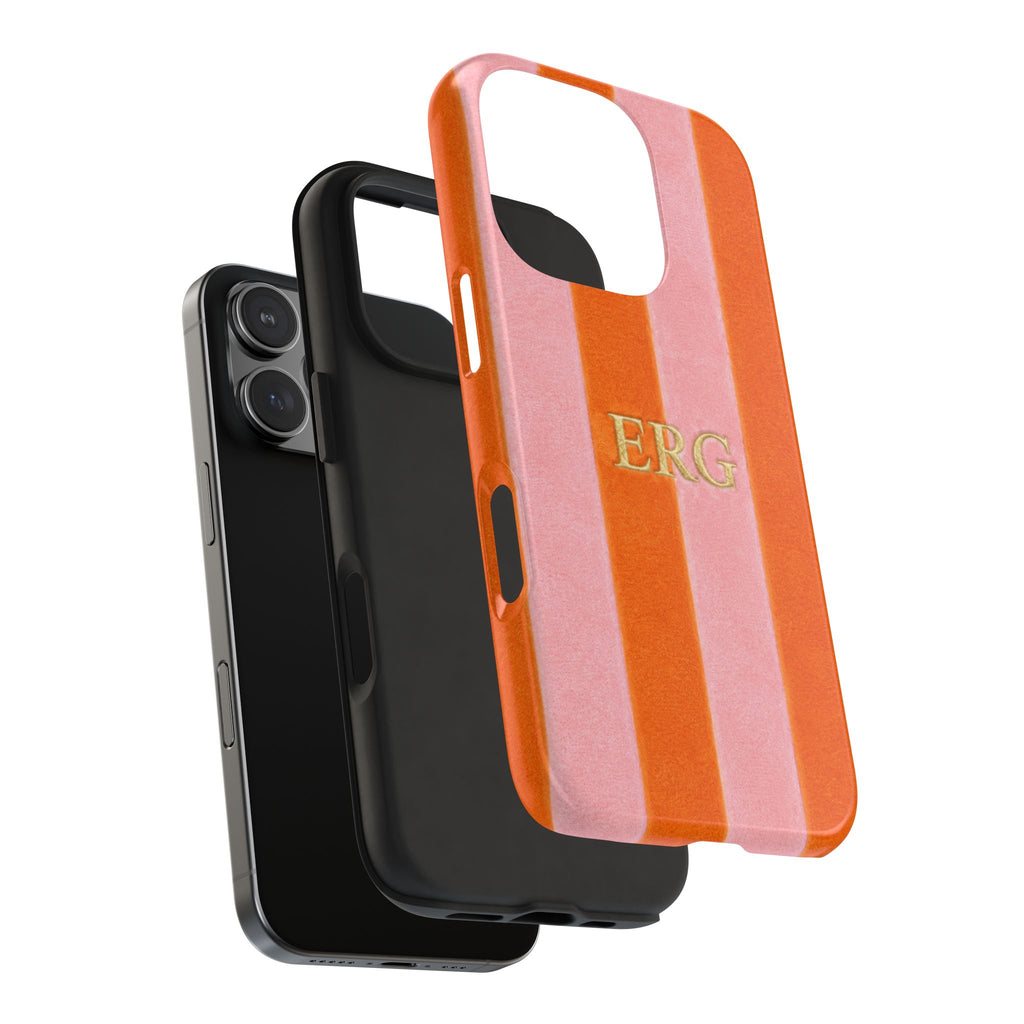 PERSONALIZED ORANGE STRIPES INITIALS NAME CUSTOM PHONE CASE