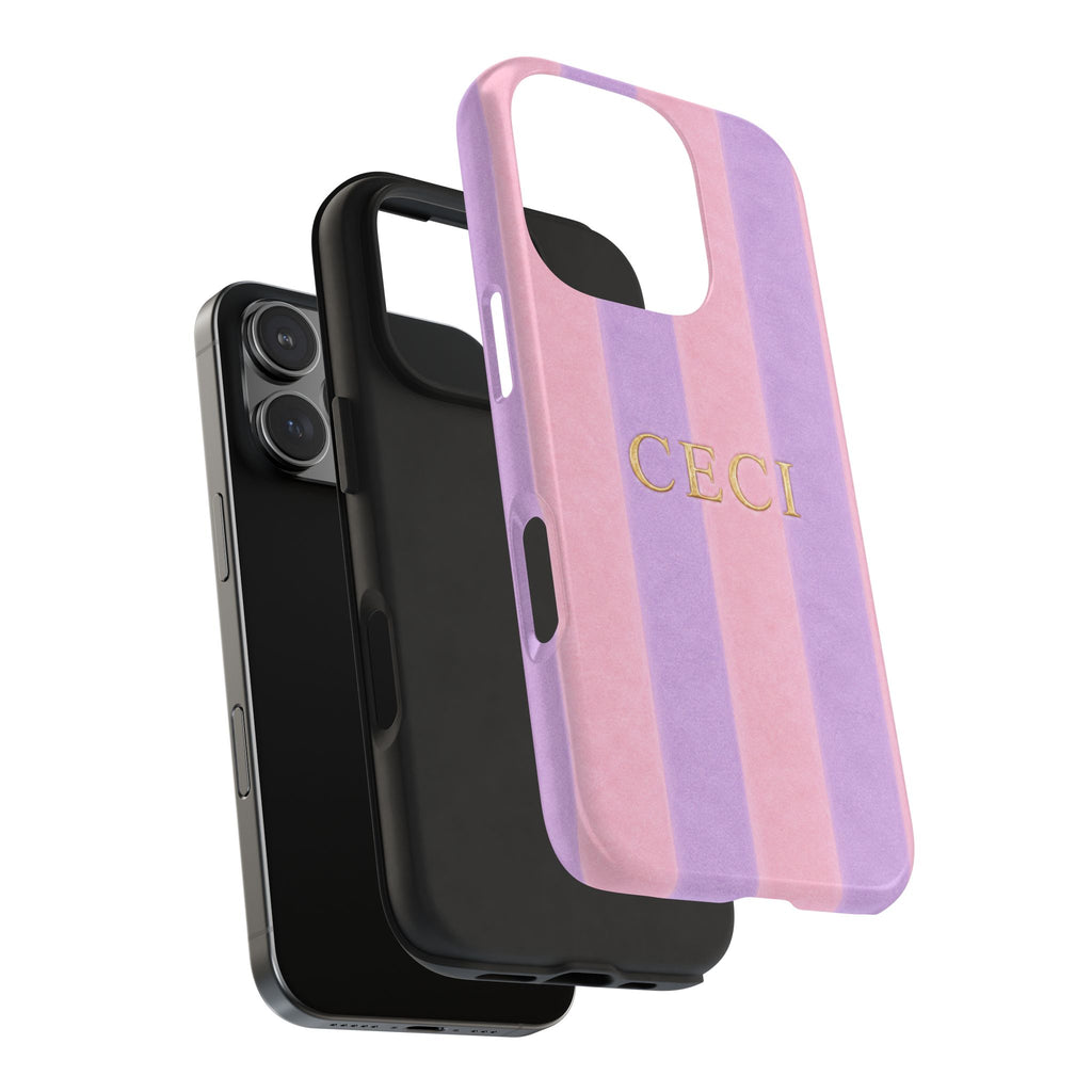 PERSONALIZED PURPLE & PINK STRIPES INITIALS NAME CUSTOM PHONE CASE