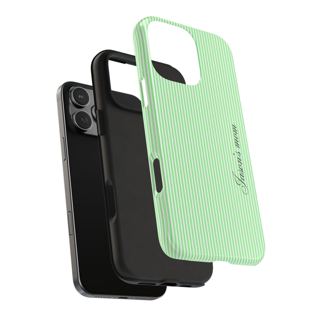 PERSONALIZED NAME CUSTOM LIME GREEN STRIPES MINIMALIST PHONE CASE