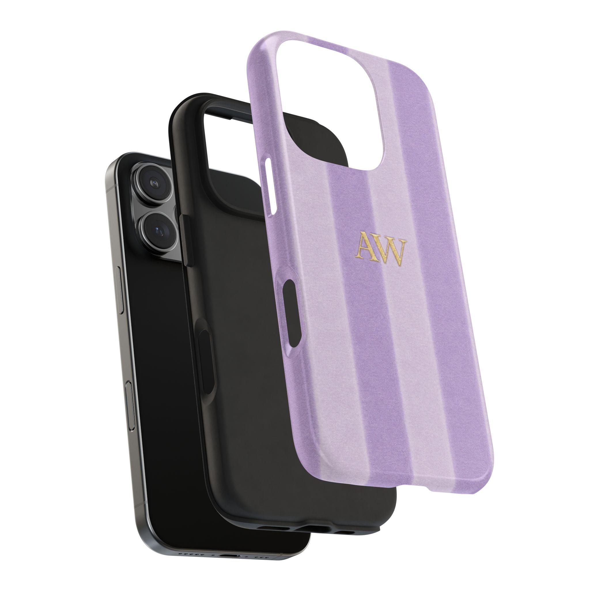 PERSONALIZED LILAC STRIPES INITIALS NAME CUSTOM PHONE CASE