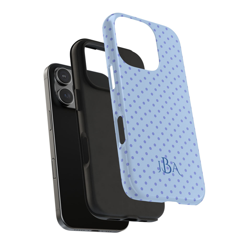 PERSONALIZED NAME CUSTOM BLUE POLKA DOTS MONOGRAM INITIALS PHONE CASE