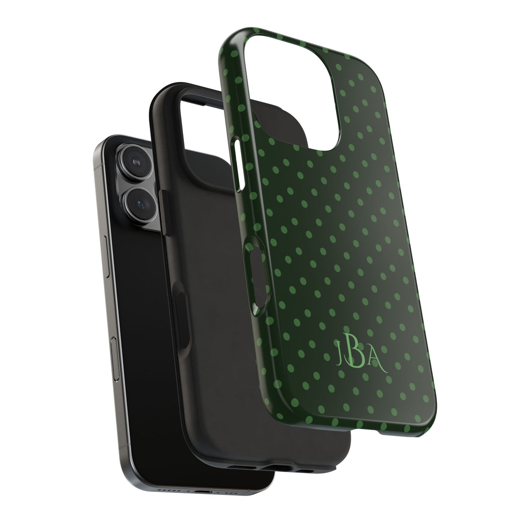 PERSONALIZED NAME CUSTOM GREEN POLKA DOTS MONOGRAM INITIALS PHONE CASE