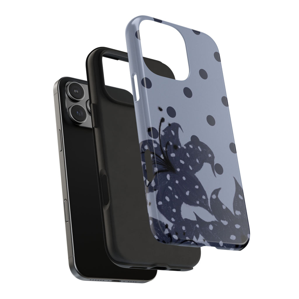 MIDNIGHT BLUE POLKA DOTS ORCHID PHONE CASE