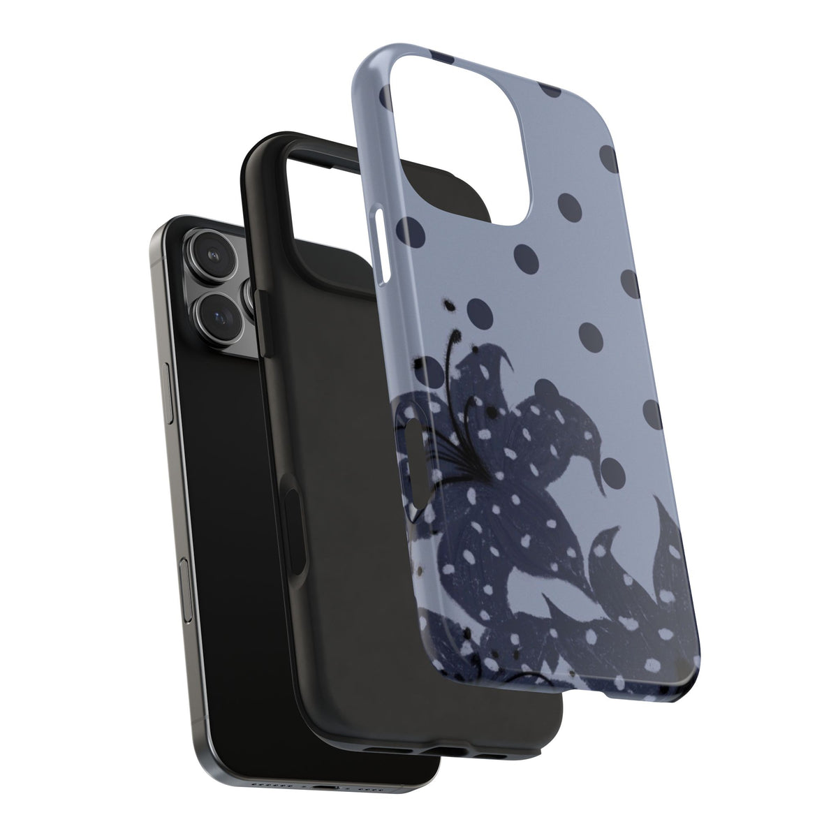 MIDNIGHT BLUE POLKA DOTS ORCHID PHONE CASE