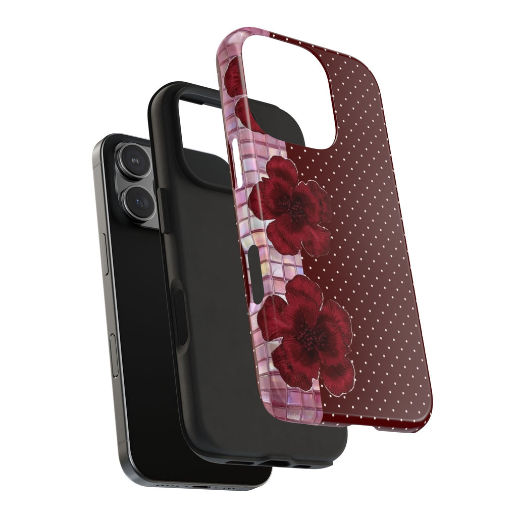 RED POLKA DOTS MOSAIC FLORAL PHONE CASE