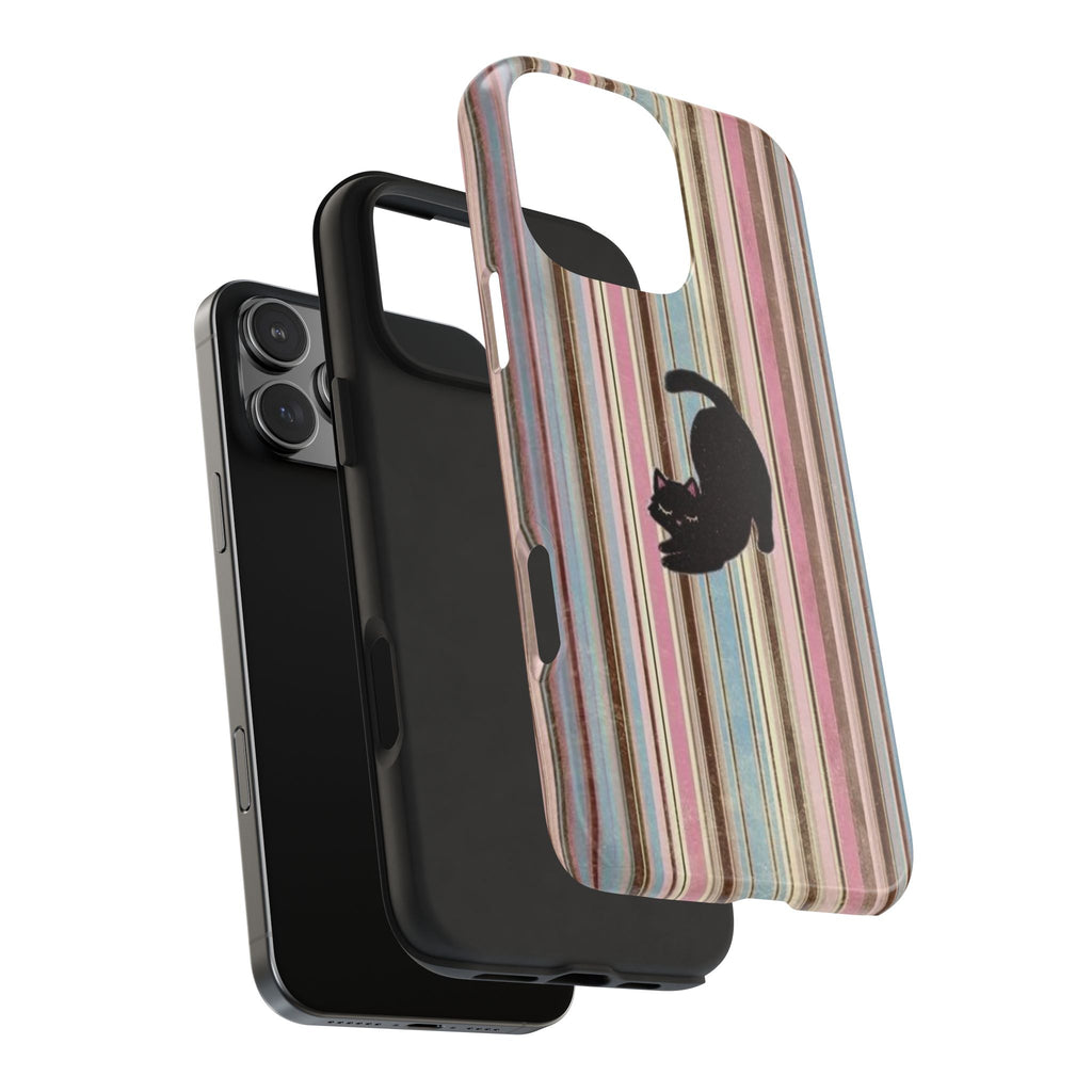 AUTUMN STRIPES BLACK CAT PHONE CASE